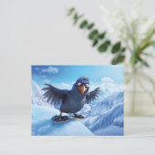 Snowboarding Raven In Winter Toon Style ポストカード (スタンド正面)