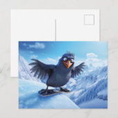 Snowboarding Raven In Winter Toon Style ポストカード (正面/裏面)