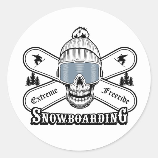 Snowboarding Skull Graphic ラウンドシール (正面)