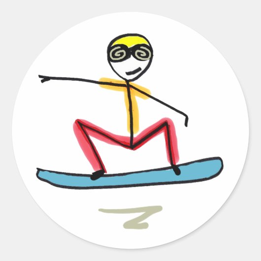 Snowboarding Stickman ラウンドシール (正面)