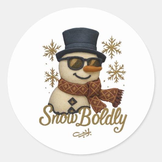 SnowBuddy Glitter Snowman ラウンドシール (正面)