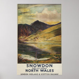 Snowdonの山景色の鉄道ポスター ポスター