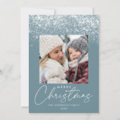 Snowdrift Merry Christmas Blue Frost Photo シーズンカード (正面)