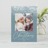 Snowdrift Merry Christmas Blue Frost Photo シーズンカード (スタンド正面)