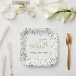 Snowdrop 60th Birthday Watercolor Botanical ペーパープレート