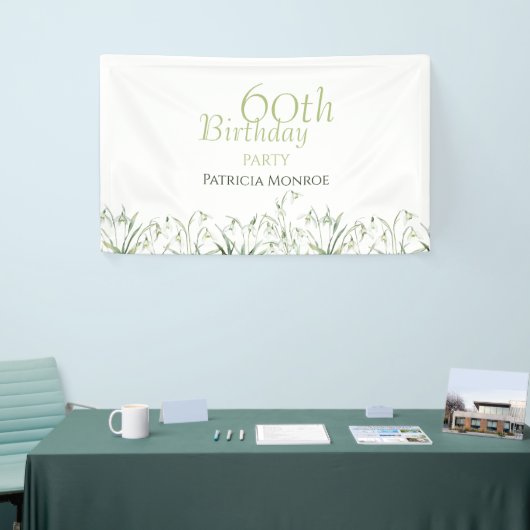 Snowdrop 60th Birthday Watercolor Botanical  横断幕 (トレードショー)