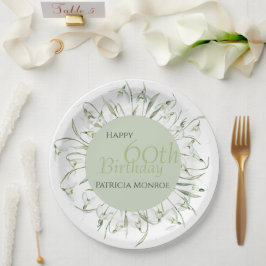 Snowdrop 60th Birthday Watercolor Botanical Green  ペーパープレート
