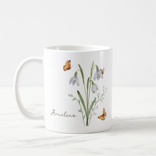 Snowdrop Birth Month Flower コーヒーマグカップ (左)