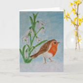 Snowdropsロビンの挨拶状の誕生日ありがとう カード (黄色い花)