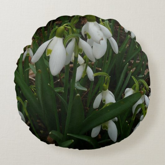 Snowdrops I (Galanthus)白い春の花 ラウンドクッション (正面)