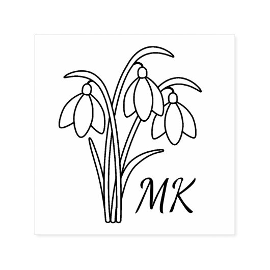 Snowdrops Spring Flowers Monogram Initials セルフインキングスタンプ (デザイン)