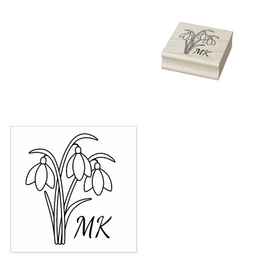 Snowdrops Spring Flowers Monogram Initials ラバースタンプ (押印)