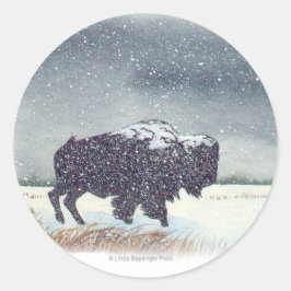 Snowdustedのバイソンの水彩画の絵画 ラウンドシール