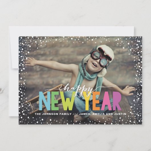 Snowfall カラフル Happy New Year写真 シーズンカード (正面)
