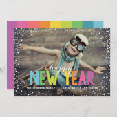 Snowfall カラフル Happy New Year写真 シーズンカード (正面/裏面)