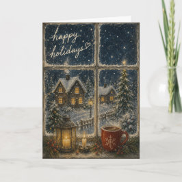 Snowfall & Christmas Lights クリスマスの幸せな休日 カード