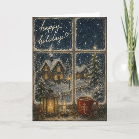 Snowfall & Christmas Lights クリスマスの幸せな休日  カード (正面)