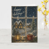 Snowfall & Christmas Lights クリスマスの幸せな休日  カード (黄色い花)