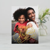 Snowfall Script Christmas Photo 箔シーズンカード (立ち正面)