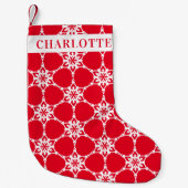 SNOWFLAKEパターモダンンエレガントレッド白 スモールクリスマスストッキング (正面)
