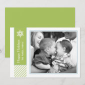 Snowflake and Stripes | Green Holiday Photo Cards シーズンカード (正面/裏面)