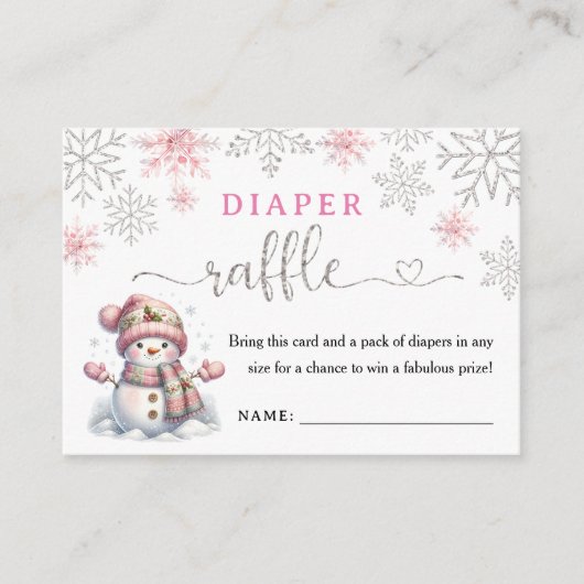 Snowflake Baby Shower Diaper Raffle エンクロージャーカード (正面)