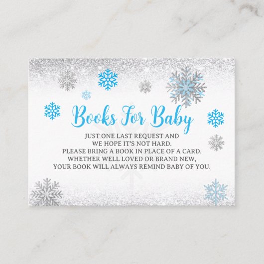  Snowflake Blue & Silver Baby Shower Book Request  エンクロージャーカード (正面)
