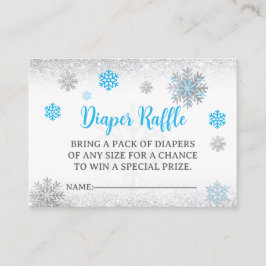  Snowflake Blue & Silver Baby Shower Diaper Raffle エンクロージャーカード