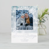 Snowflake Blue & White Photo Season's Greetings 箔シーズンカード (立ち正面)