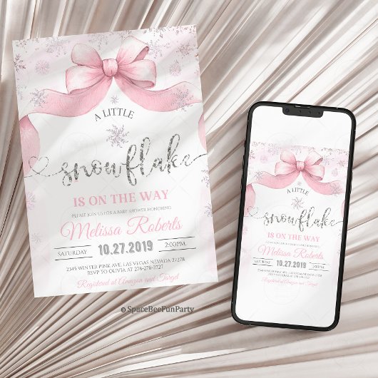 Snowflake Bow baby shower  招待状