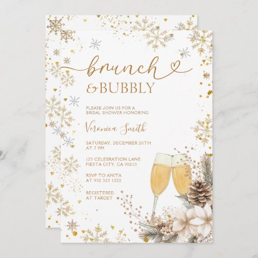 Snowflake Brunch & Bubbly Champagne Bridal Shower  招待状 (正面/裏面)