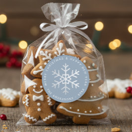 Snowflake Christmas Dusty Blue Elegant Faux Silver ラウンドシール