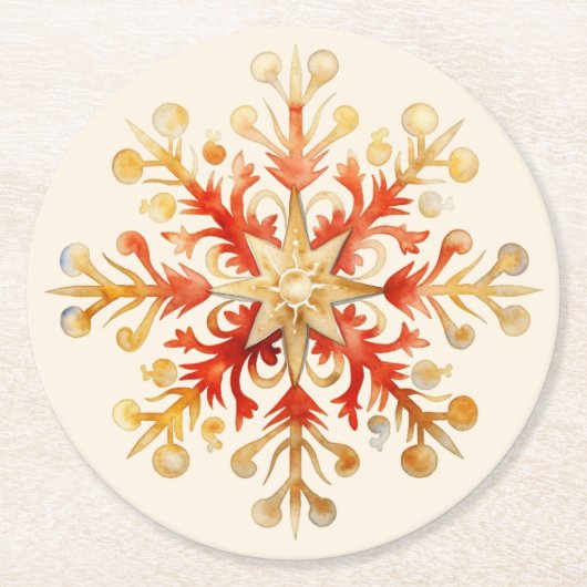 Snowflake Christmas Set of 6  ラウンドペーパーコースター (正面)