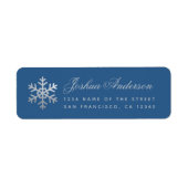 Snowflake Classic Blue Winter Holidays Faux Silver ラベル (正面)