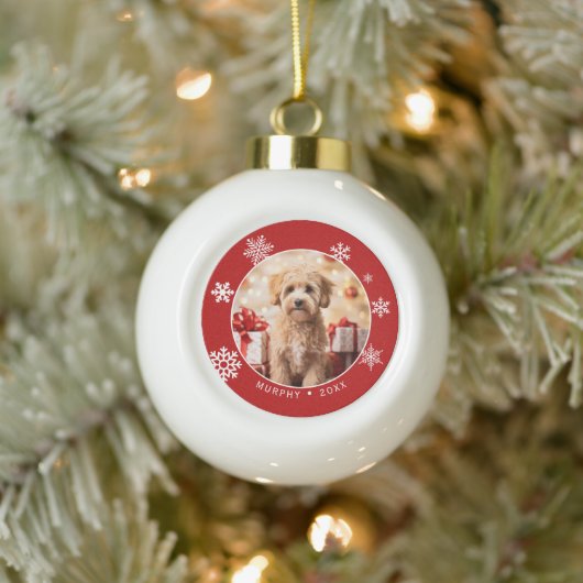 Snowflake Dog Photo Ornament with Tree Backside セラミックボールオーナメント (ツリー)
