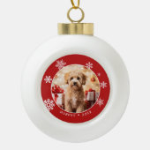 Snowflake Dog Photo Ornament with Tree Backside セラミックボールオーナメント (正面)