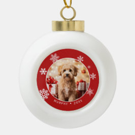Snowflake Dog Photo Ornament with Tree Backside セラミックボールオーナメント