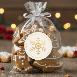 Snowflake Faux Gold Merry Christmas Happy New Year ラウンドシール