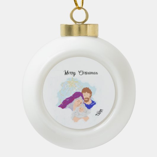 Snowflake Framed Ornament Savior is Born セラミックボールオーナメント (正面)