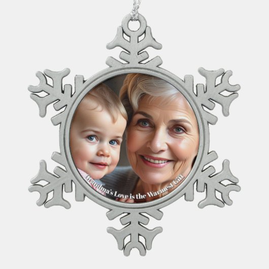 Snowflake Framed Personized Photo Ornament スノーフレークピューターオーナメント (正面)