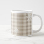 Snowflake Gingham Plaid Mug – Beige & Taupe Rustic ジャンボコーヒーマグカップ (右)