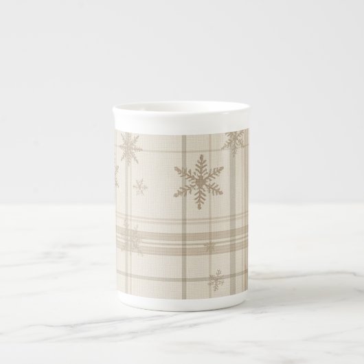 Snowflake Gingham Plaid Mug – Cozy Neutral Farm ボーンチャイナマグカップ (正面)