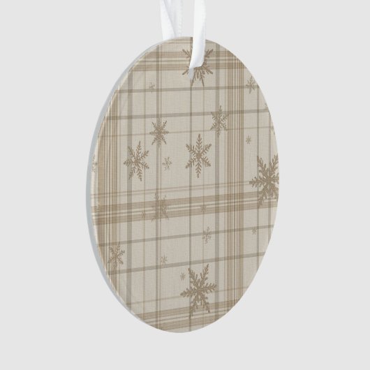 Snowflake Gingham Plaid Ornament – Neutral Beige オーナメント (正面)