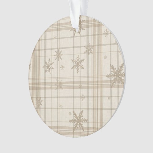 Snowflake Gingham Plaid Ornament – Neutral Beige オーナメント (正面)