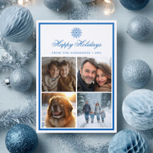 Snowflake Happy Holidays Photo Grid Blue Christmas