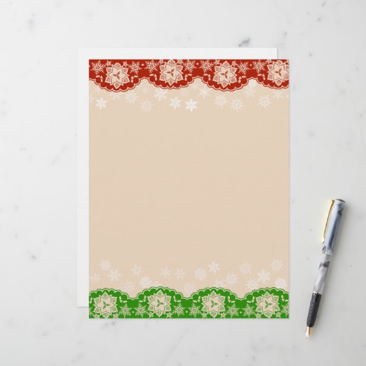 Snowflake Lace Christmas Garland Stationery レターヘッド (正面/裏面インサイチュ)