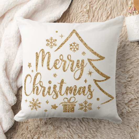 Snowflake Merry Christmas Throw Pillow クッション (ブランケット)