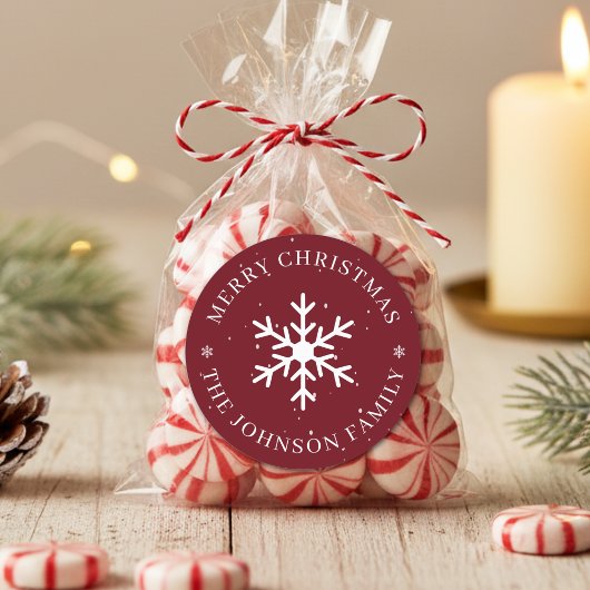 Snowflake Merry Christmas Winter Holiday Dark Red ラウンドシール