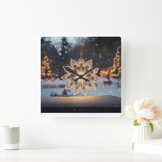 Snowflake Ornament Winter Wall Clock スクエア壁時計 (ホーム)