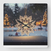 Snowflake Ornament Winter Wall Clock スクエア壁時計 (正面)